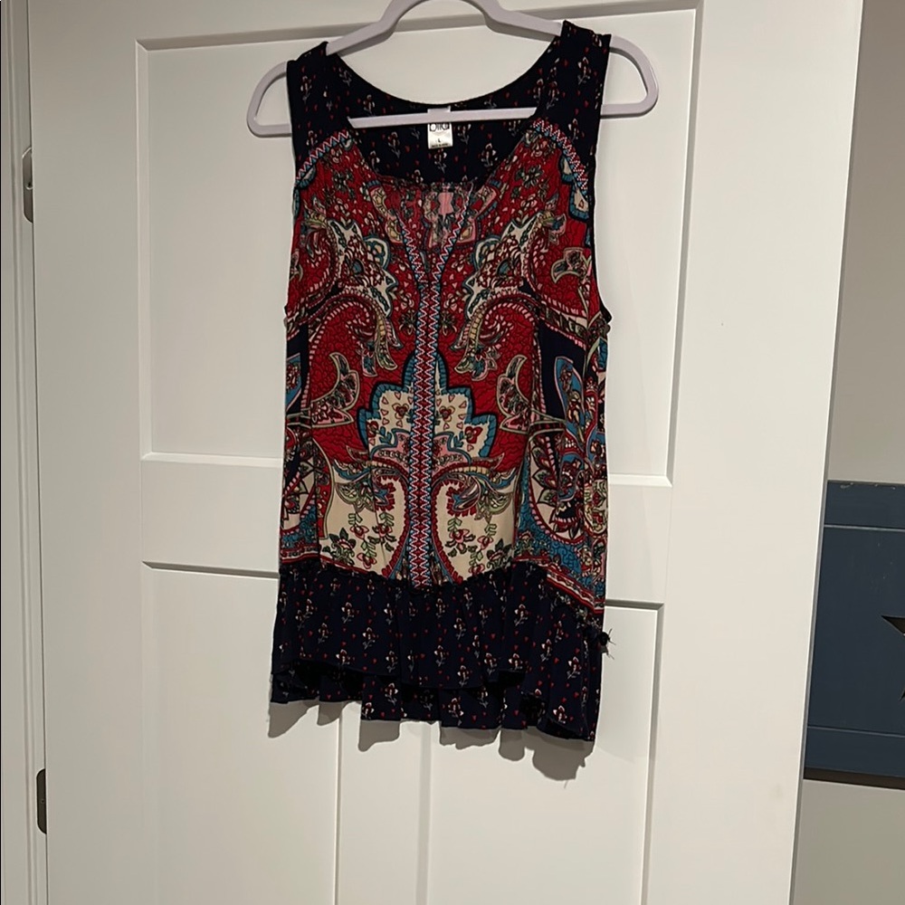 Red and Gold Sleeveless Tank Top with Ornate Design